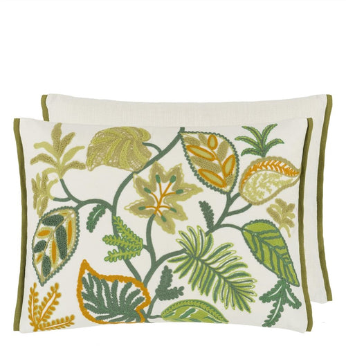 Foglia Decorativa Embroidered Moss Cushion, by Designers Guild