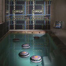 Load image into Gallery viewer, Christian Lacroix Fleur Fardée Fleuve Cushions Floating in Indoor Pool