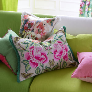 Designers Guild Isabella Embroidered Fuchsia Cushion On Sofa