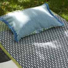 Load image into Gallery viewer, Designers Guild Pompano Aqua Outdoor Cushion on Area Rug