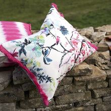 Load image into Gallery viewer, Designers Guild Chinoiserie Peony Flower Outdoor Cushion on stone wall