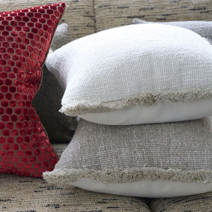 Charroux Chalk Boucle Cushion stacked, by Designers Guild