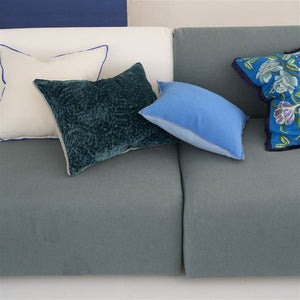Designers Guild Cartouche Teal Cushion on Sofa