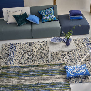 Varese Cerulean & Sky Cushion, by Designers Guild in living room setting