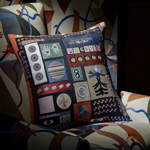 Christian Lacroix Bloc-Note Mosaique Cushion on Chair with Christian Lacroix Fabric 