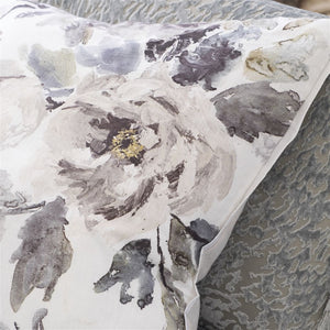 Shanghai Garden Ecru Linen Cushion close up, by Designers Guild