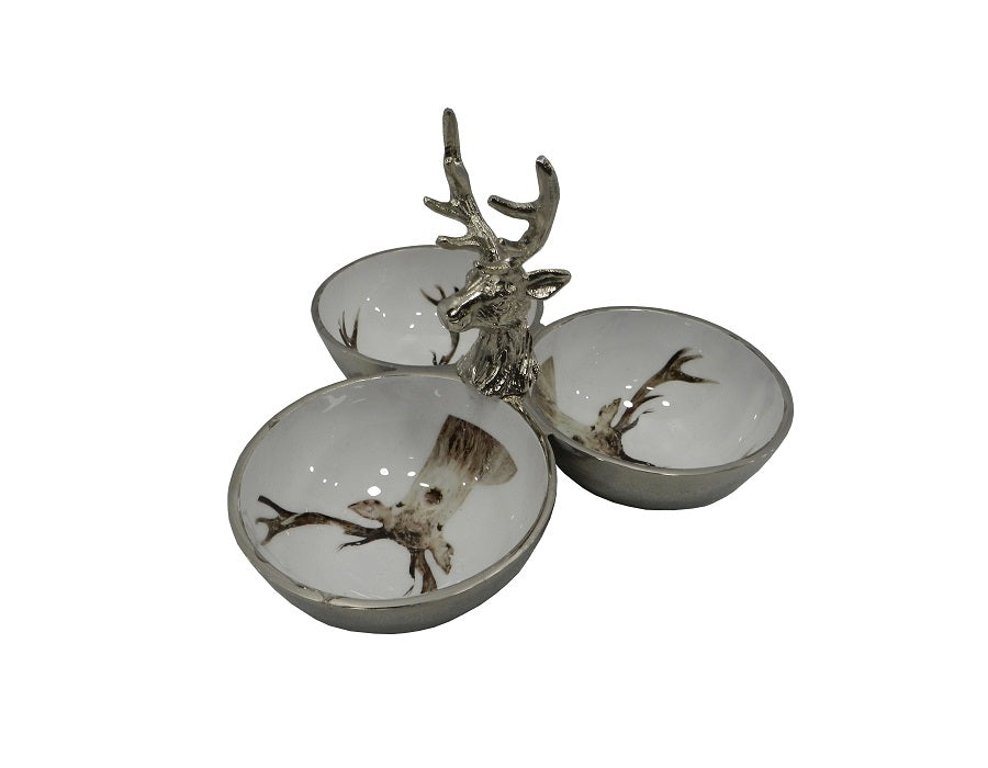 Nickel Serving Dish, with Deer Motif