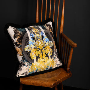 Timorous Beasties Totem Damask Black & Blue Fringed Cushion