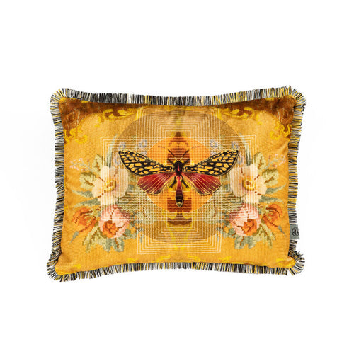 Timorous Beasties Chintz Moth Fringed Velvet Cushion Front