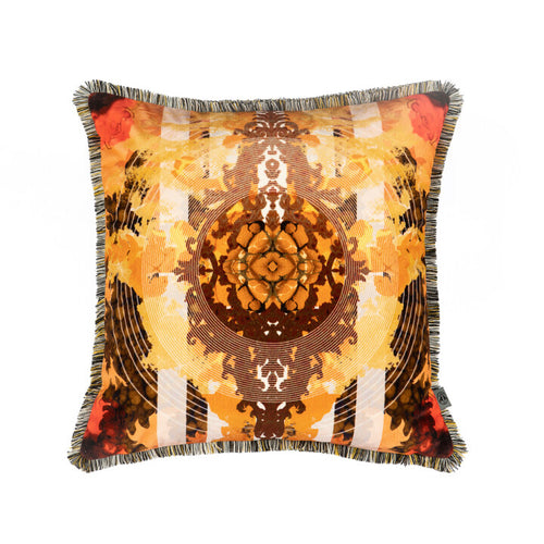 Totem Damask Pickled Quince Fringed Velvet Cushion, by Timorous Beasties
