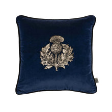 Load image into Gallery viewer, Timorous Beasties Navy Thistle Velvet Cushion Front