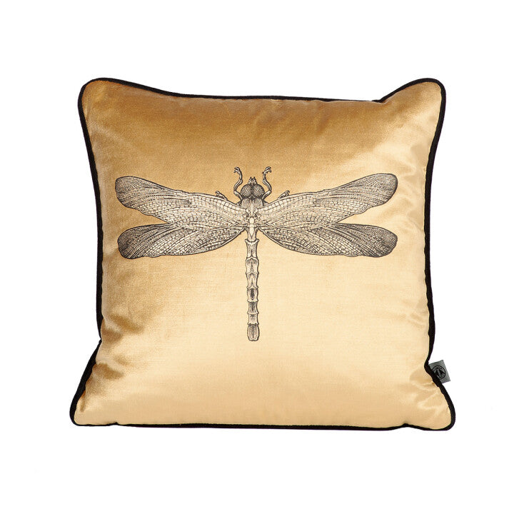 Small Dragonfly Gold Velvet Cushion, by Timorous Beasties