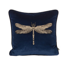 Load image into Gallery viewer, Timorous Beasties Dragonfly Navy Velvet Cushion Front