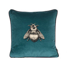 Load image into Gallery viewer, Timorous Beasties Napoleon Bee Teal Cushion Front