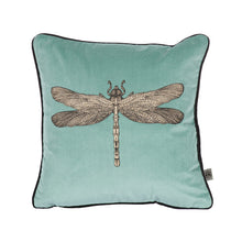 Load image into Gallery viewer, Timorous Beasties Dragonfly Sea Blue Velvet Cushion Front