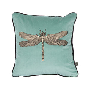 Small Dragonfly Sea Blue Velvet Cushion, by Timorous Beasties