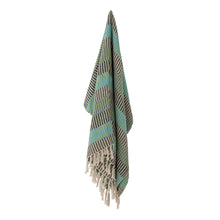 Load image into Gallery viewer, Bloomingville Isnel Blue Throw Blanket hanging