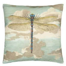 Load image into Gallery viewer, Dragonfly Over Clouds Sky Blue Cushion front, by John Derian for Designers Guild