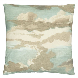Dragonfly Over Clouds Sky Blue Cushion reverse, by John Derian for Designers Guild
