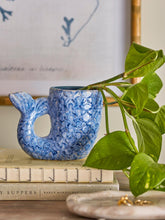 Load image into Gallery viewer, Ariella_Blue_Stoneware_Vase_with_Plant_Stem
