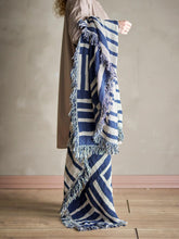 Load image into Gallery viewer, Bloomingville Frankie Blue and White Recycled Cotton Throw Draped over Arm