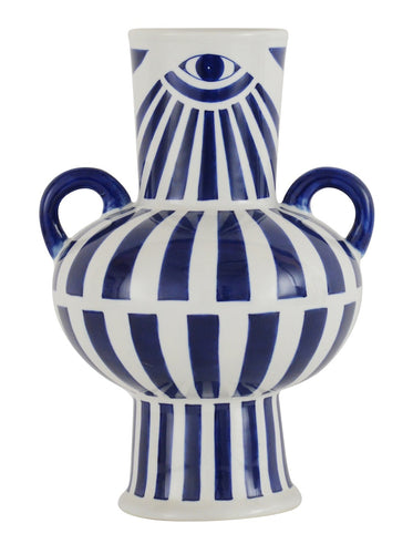 Blue & White Corinthe Ceramic Vase, 37 cm high