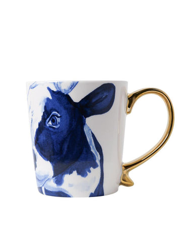 Up close and personal Cow in Blue & White Porcelain Mug