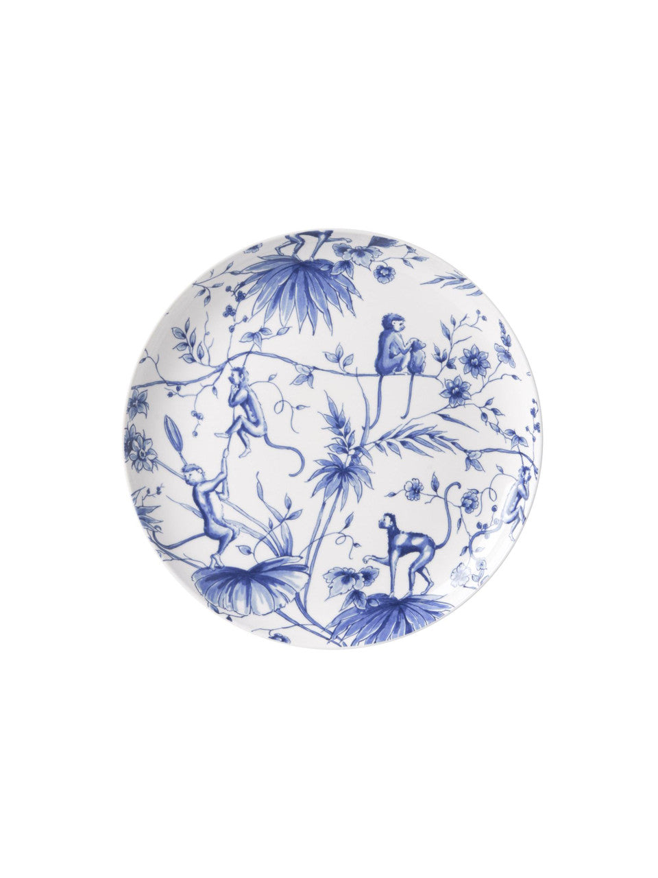 A playful monkey motif on blue and white on porcelain plate