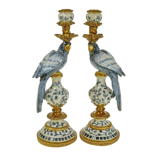 Blue & White Parrot Candleholder