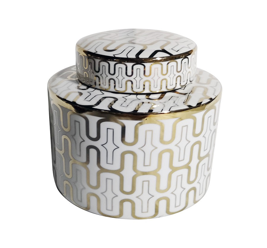 Bubble White & Gold Ceramic Ginger Jar, with Lid, 20 cm high