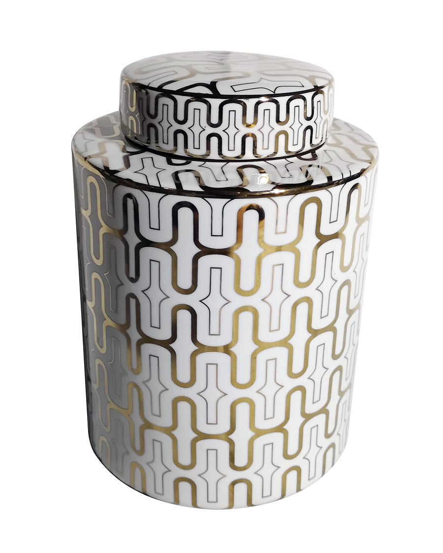 Bubble White & Gold Ceramic Ginger Jar, with Lid, 27.5 cm high