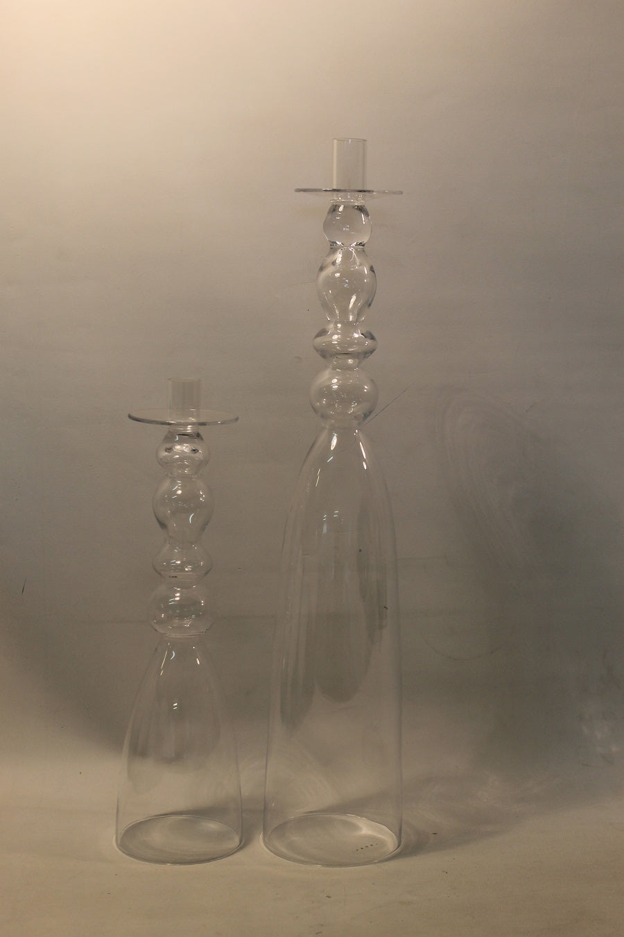 Clear Glass Candlestick, set of 2
