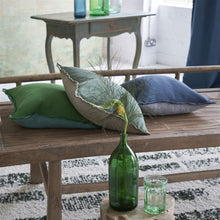 Indlæs billede til gallerivisning Designers Guild Brera Lino Thyme &amp; Pebble Cushion on bench