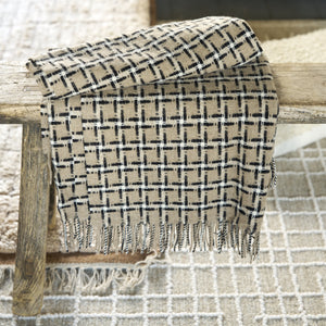 Designers Guild Clarendon Natural Merino Wool Throw on bench