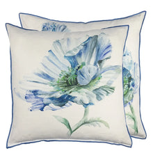 Load image into Gallery viewer, Designers Guild decorative pillow with blue and green floral patterns on a white background
