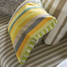 Indlæs billede til gallerivisning Designers Guild Cork Street Stripe Natural Cotton Cushion on Sofa