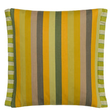Indlæs billede til gallerivisning Designers Guild Cork Street Stripe Natural Cotton Cushion on Sofa Front