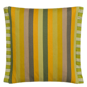 Designers Guild Cork Street Stripe Natural Cotton Cushion on Sofa Front