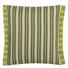 Indlæs billede til gallerivisning Designers Guild Cork Street Stripe Natural Cotton Cushion on Sofa Reverse