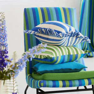 Designers Guild Cork Street Striped Cobalt Cushion from side