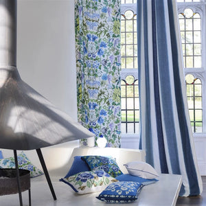 Eleonora Linen Cobalt Cushion, by Designers Guild in living room setting