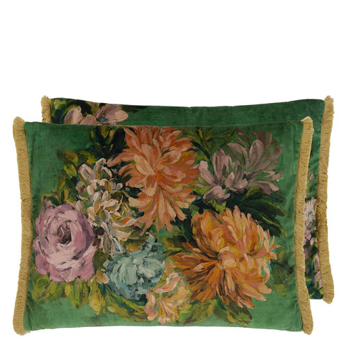 Designers Guild Fleurs d'artistes Vintage Green Velours Cushion