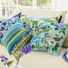 Load image into Gallery viewer, Miraflores Cobalt Cotton Cushion Front on Sofa
