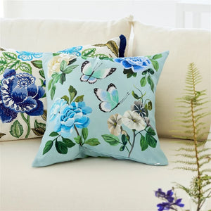 Designers Guild Miraflores Cobalt Cotton Cushion Reverse on Sofa