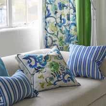 Load image into Gallery viewer, Green and blue cushion on light coloured sofa