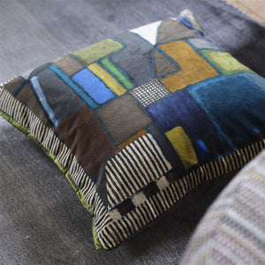 Designers Guild Raku Patchwork Chocolate Velour Cushion Edging details