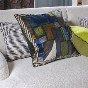 Designers Guild Raku Patchwork Chocolate Velour Cushion on White Sofa