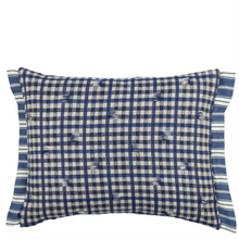 Load image into Gallery viewer, Blue and white checkered pillow on a white background