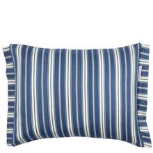 Load image into Gallery viewer, Blue and white striped pillow on a white background