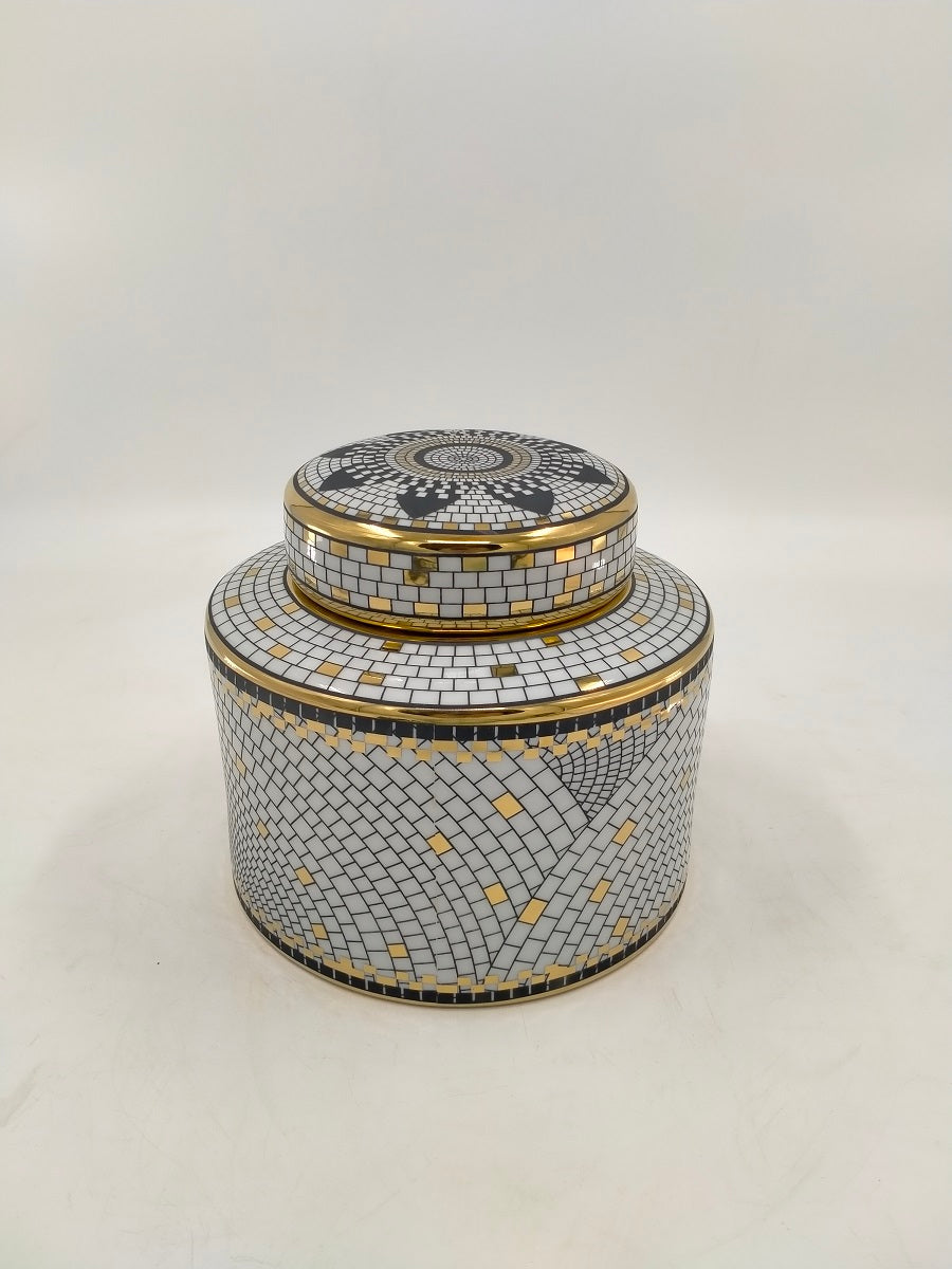 Dubai White & Gold Ceramic Patterned Ginger Jar, with Lid, 20 cm high